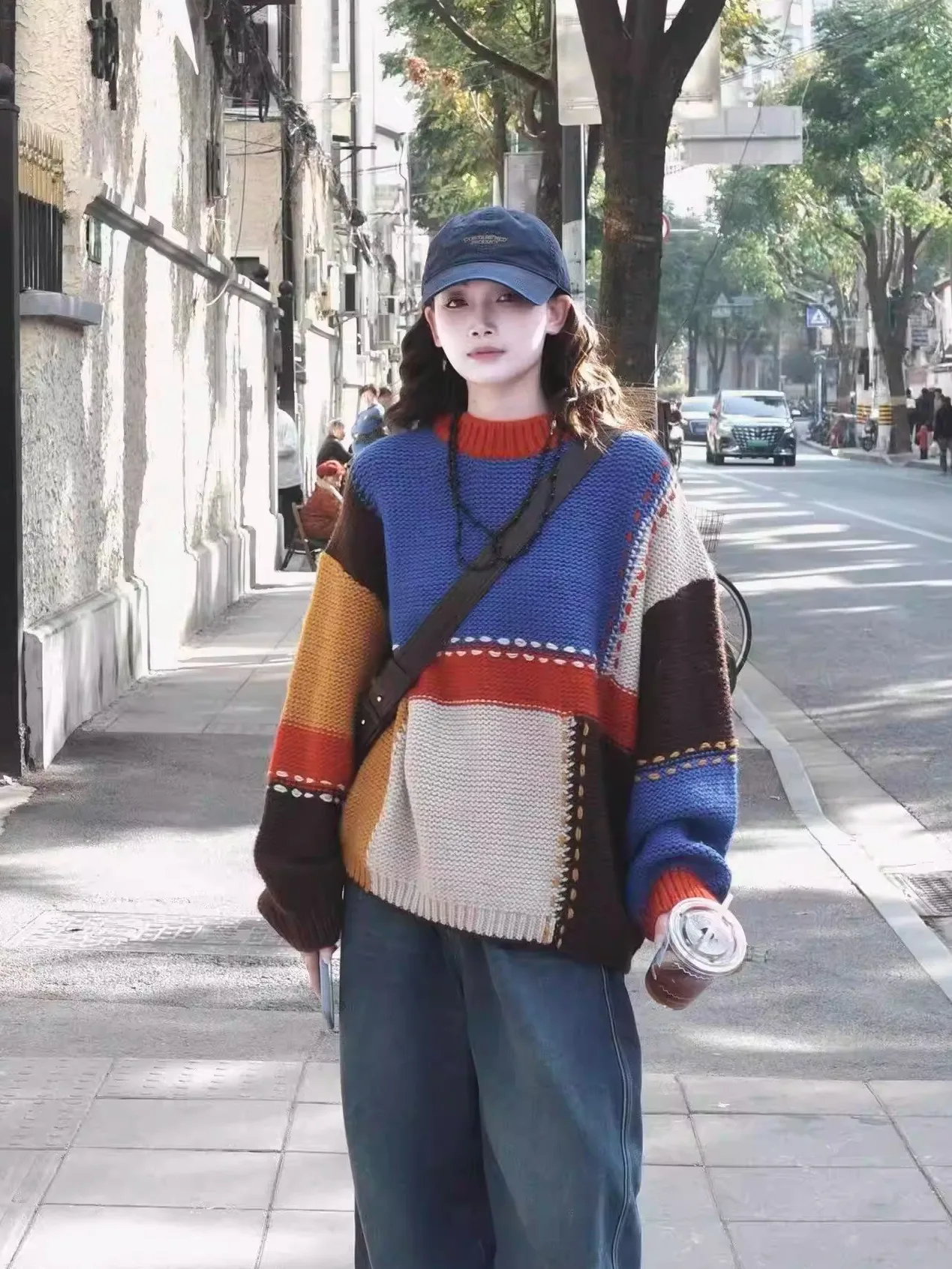 

Вязаный свитер Hong Kong Sle Long Sve для женщин, свободный крой, в стиле колор-блок, модный, осенне-зимний, новинка, повседневный, удобный