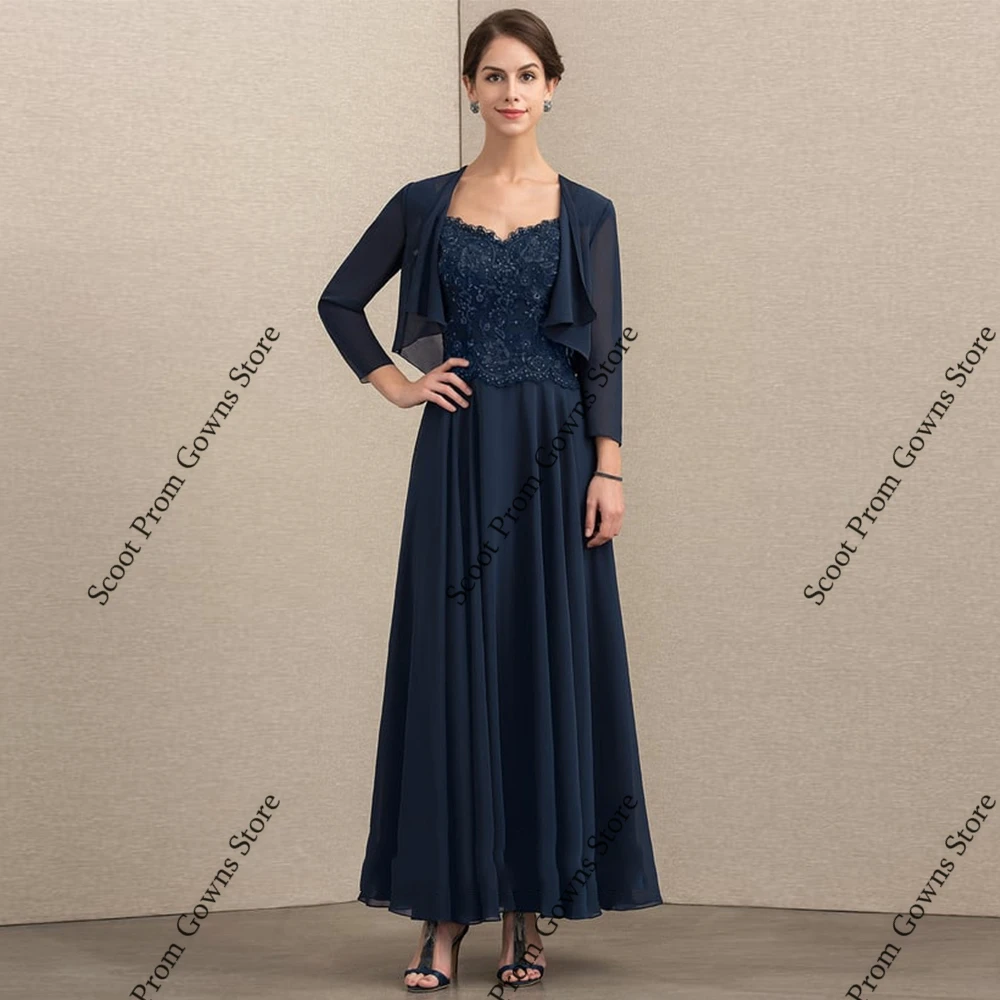 

Navy Blue Mother of Bride Dresses Full Sleeve Wedding Party Dresses for Ladies 2025 Summer New Chiffon Beach Robe De Soirée