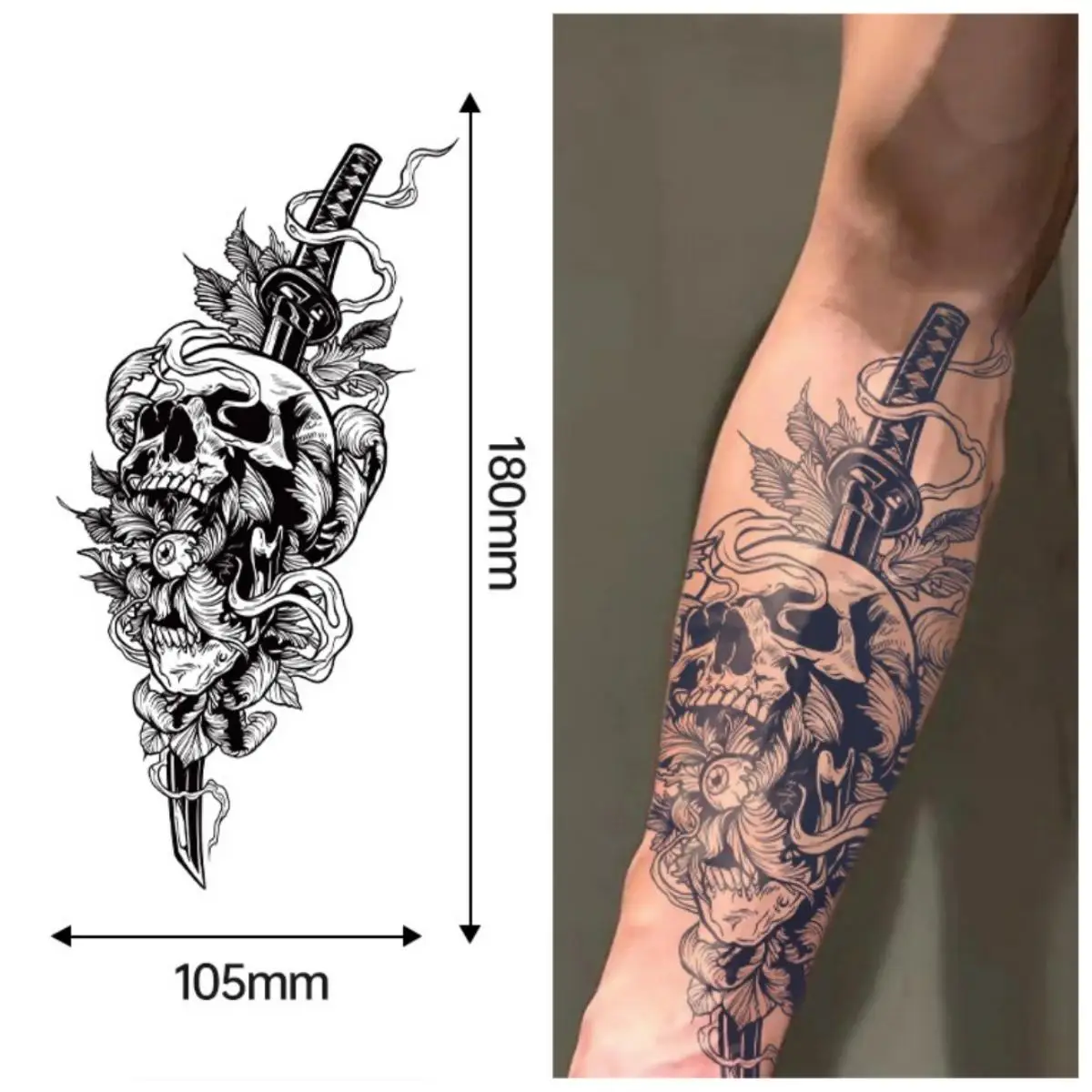 

Dark Skull - Flower Temporary Tattoo Stickers,Fake Tattoo Waterproof,Long-Lasting 15 Days,Arm Body Art,Semi-Permanent tattoo