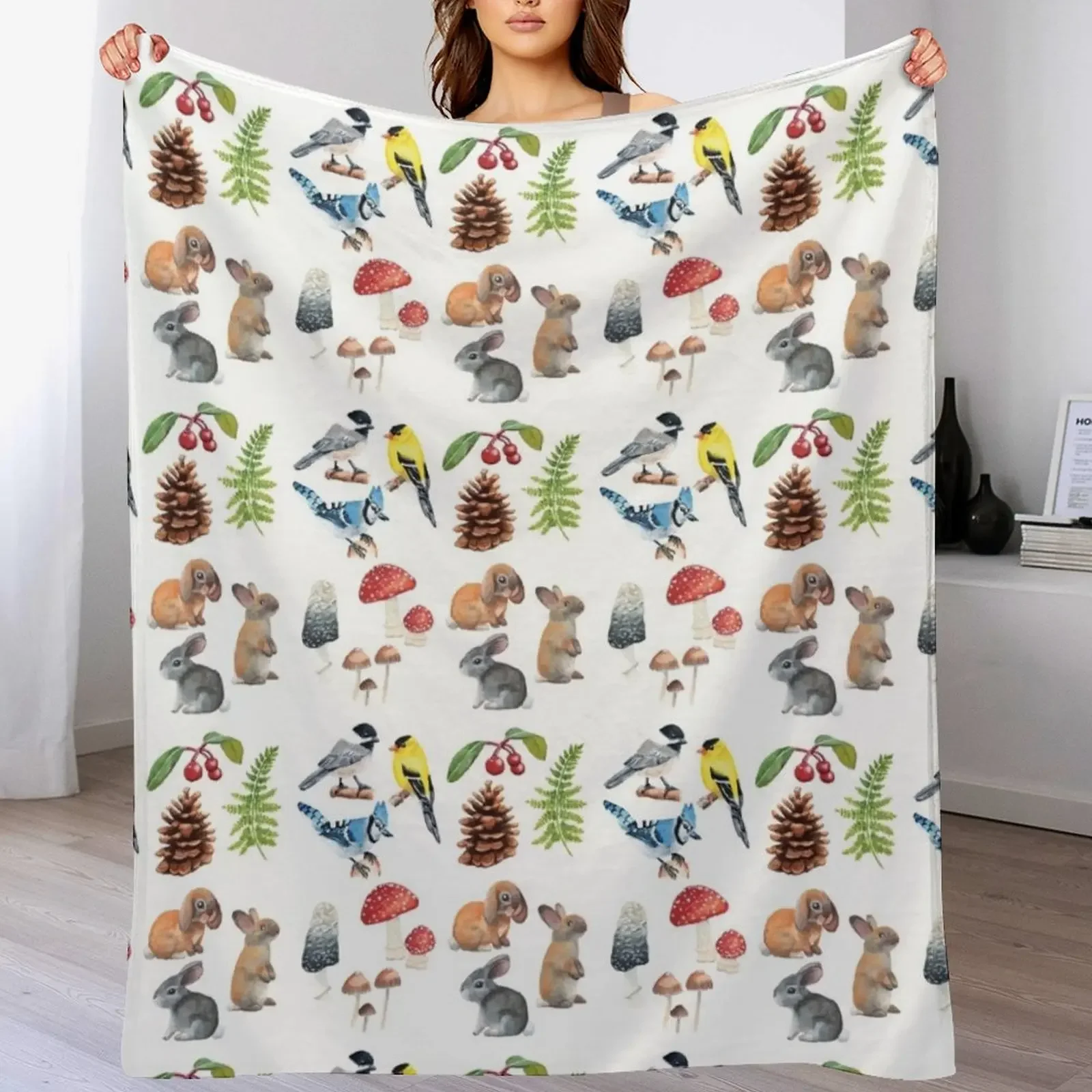

Woodland Flora and Fauna Throw Blanket Extra Large Throw For Sofa Thin Blankets For Bed Decorative Throw Blankets