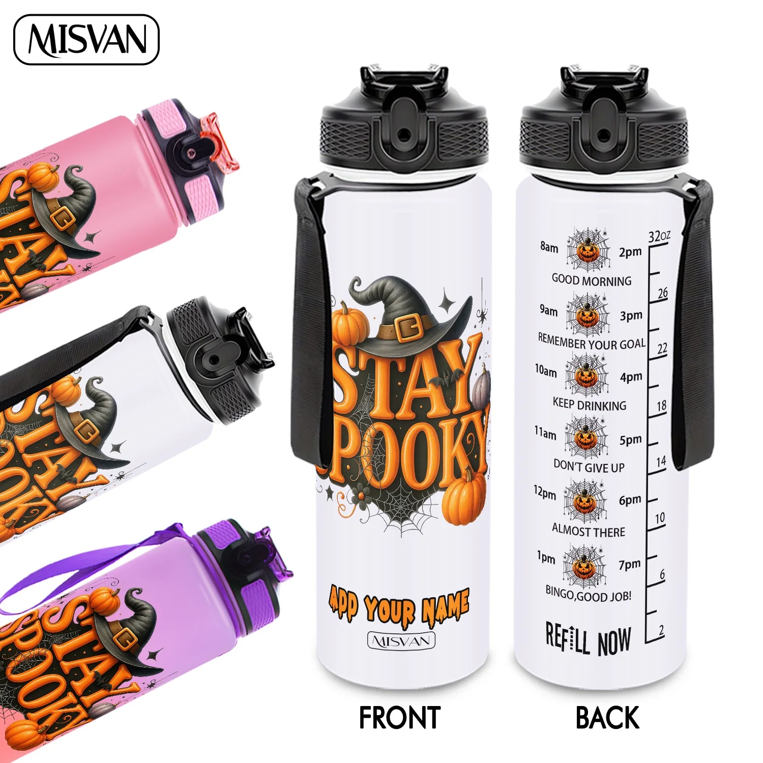 

1PC, halloween Pumpkin Witch Hat Spider Web Print ,32oz Gradient Water Bottle-Leak-Proof,HD Non-Peeling Pattern,Perfect for Spor