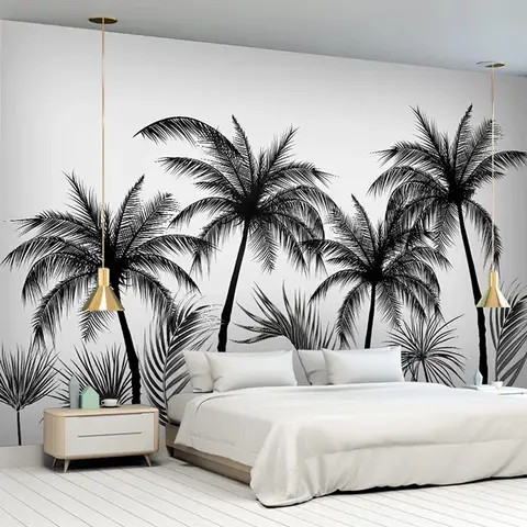Custom Photo Wallpaper 3D Black And White Tropical Rainforest Coconut Trees Mural Living Room TV Bedroom Decor Wallpapers