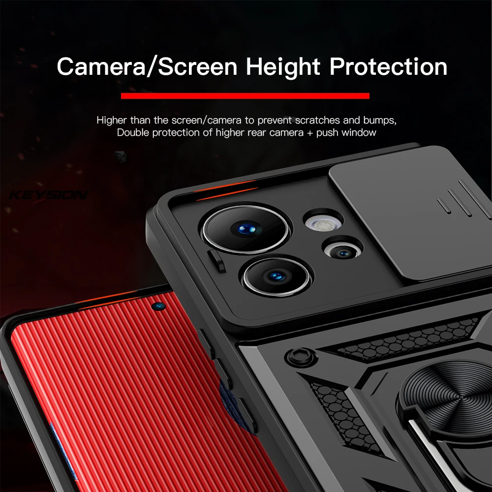 KEYSION Shockproof Case for Infinix Zero Ultra Slide Camera Lens Protection Ring Stand Phone Back Cover for Infinix Zero Ultra