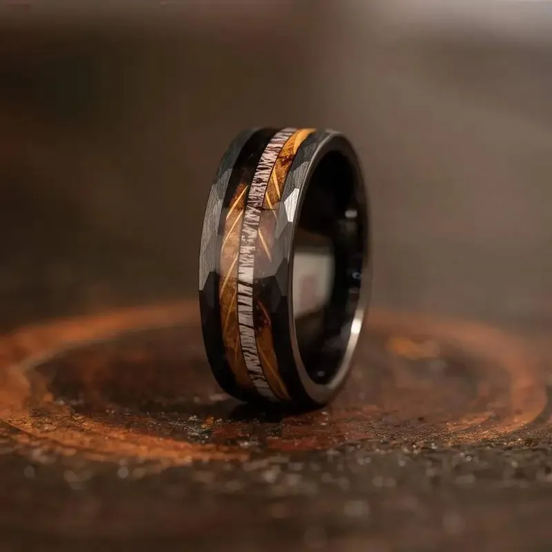 Cool 8mm Silver Color Camo Pattern Inlay Ring for Men