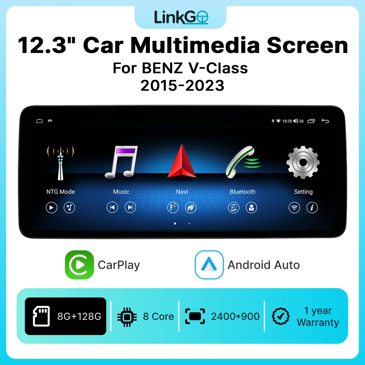 For Mercedes Benz V-Class 2015-2023 with 12.3Inch Multimedia Touchscreen  CarPlay Android Auto GPS Car Radio Multimedia Stereo