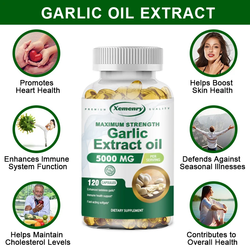 Organic Garlic Capsules 5000 Mg Promote Cardiovascular and Heart Health and Prevent Cardiovascular Fat Deposits