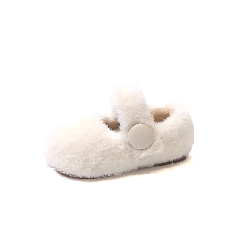 Toddler Kids Round Toe Soft Lambswool Ballet Flats Baby Girls Winter Warm Fur Mary Janes Child Brand Design Fluffy Shoes