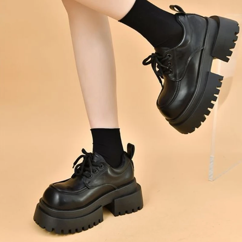 

2025 Spring Autumn Women Leather Shoes Thick Sole British College Style Retro Versatile Slip On Loafers