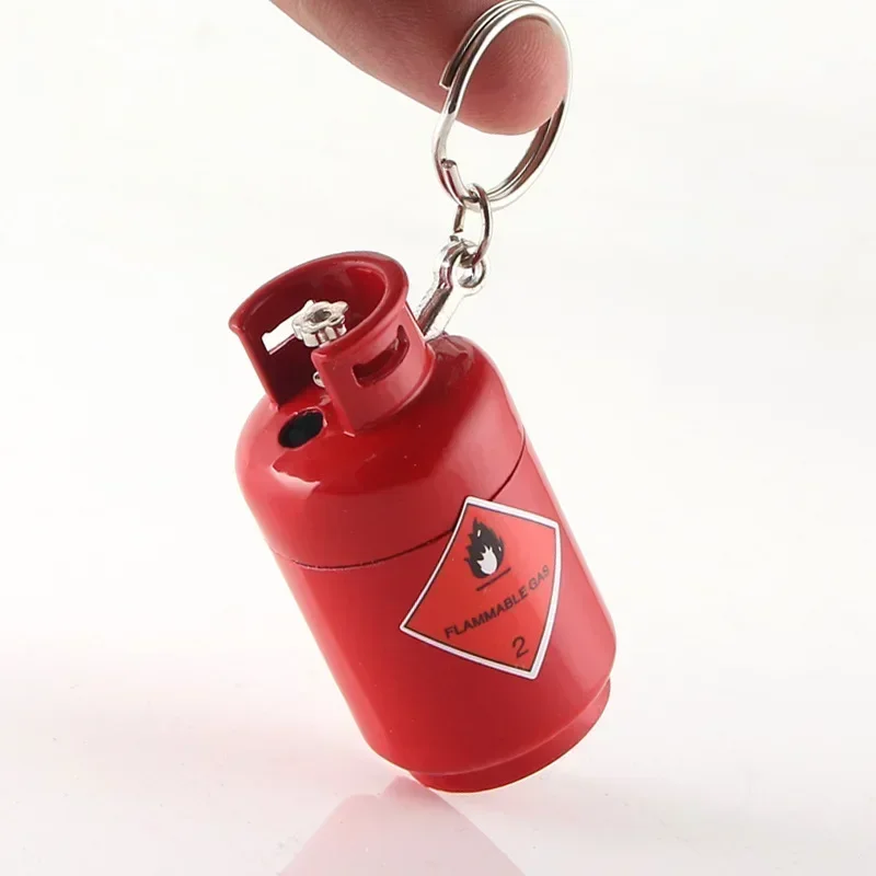 Funny Gas Cylinder Style Lighter with Keychain Inflatable Gas Butane Cigarette Lighters Smoking Accessories Gadget for Men