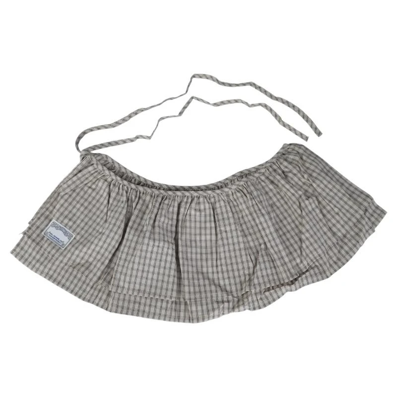 

N5KE Tie Up Plaids Ruffle Apron Skirt with Double Layer Design for Women Decorative Tie Waist Mini Wrap Skirt Overskirt Scarf