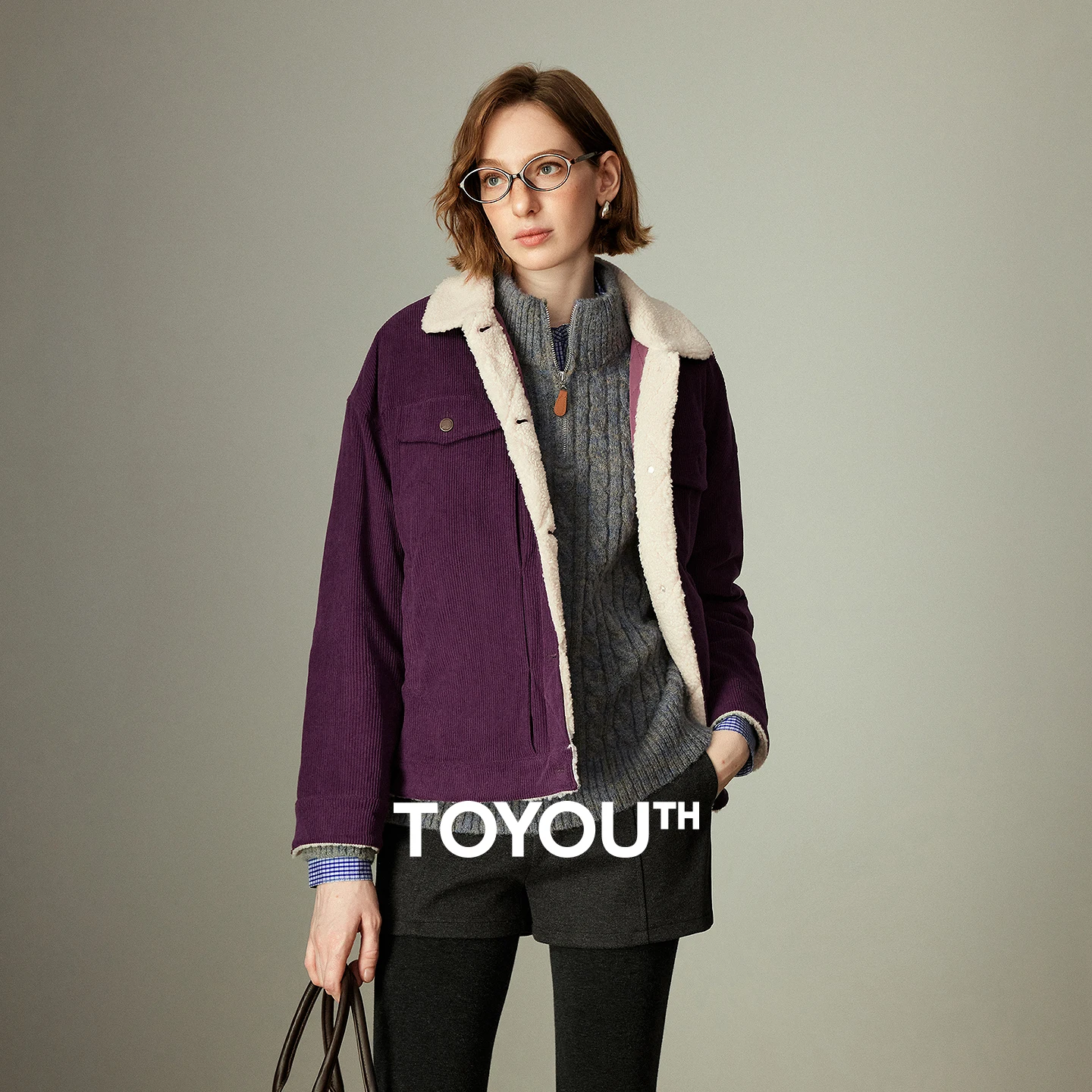 TOYOUTH معاطف قطنية نسائية شتاء 2025 سروال قصير جديد مقسم من الصوف ملابس عمل كلاسيكية ملابس خارجية فضفاضة