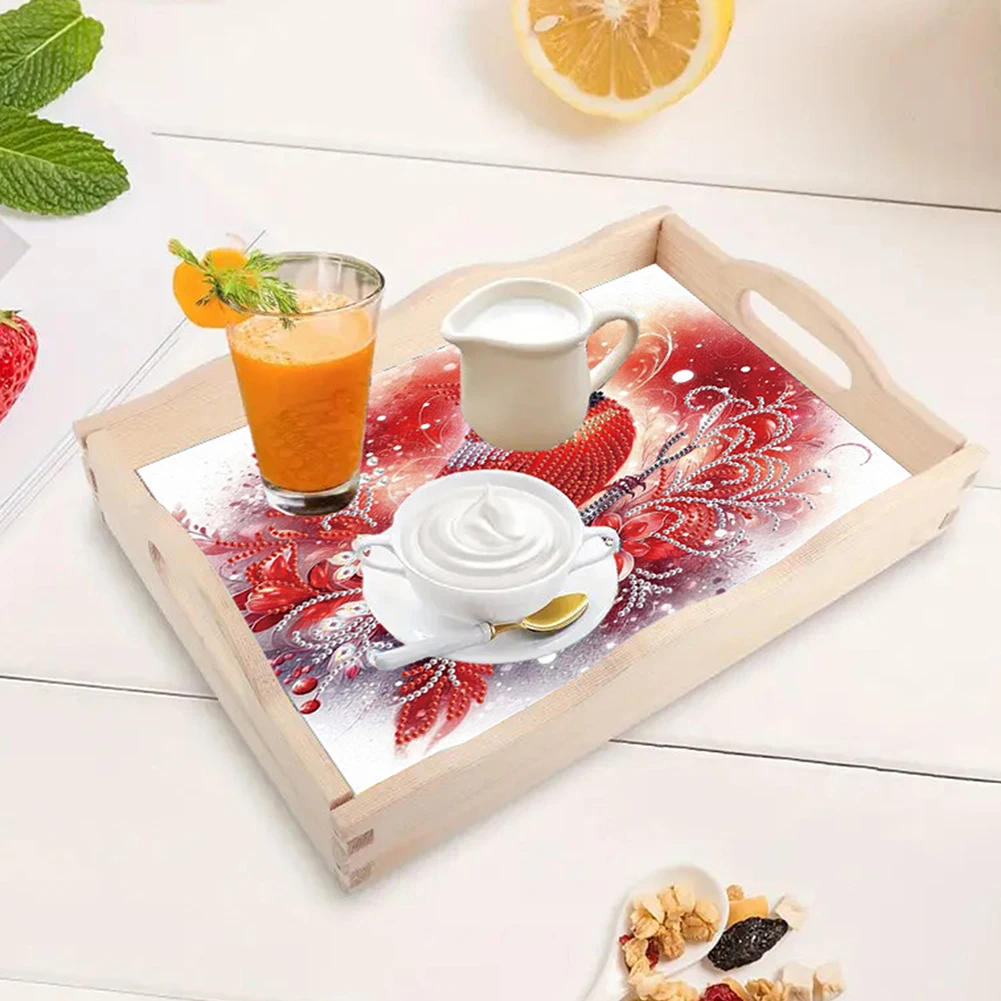 

DIY Diamond Painted Wooden Dining Plate with Handles Diamond Art Tableware Manager Tray Good for Parties Or Bed Food Tray
