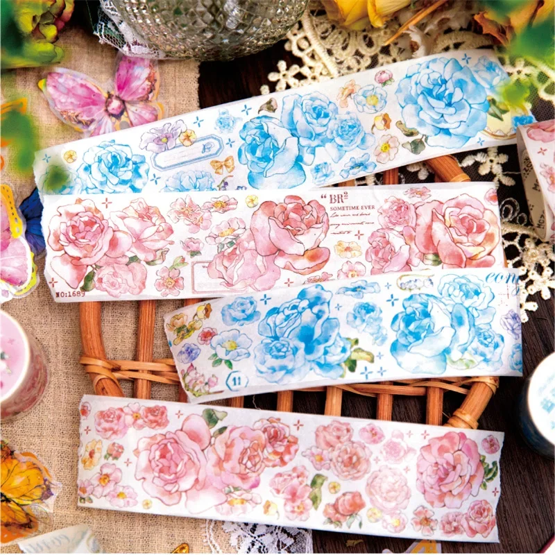 1 rollo de cinta PET para manualidades de flujo de rosas, manual de rosas INS, Material exquisito, pegatinas recicladas, adhesivos de bucle, corte de álbum de recortes, 43mm x 2M