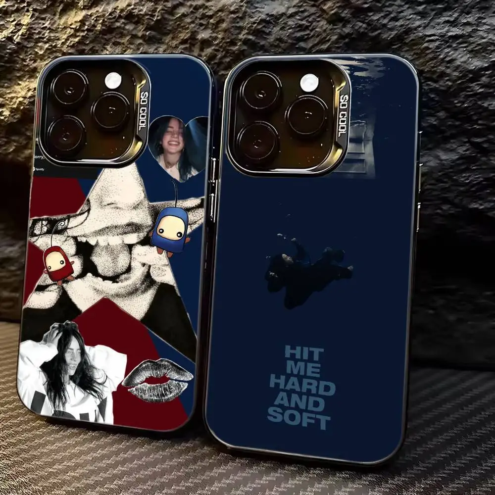 Funda para Teléfono con Diseño de la Música de Billie Eilish para iPhone 17, 16, 15, 14, 13, 12, 11 Plus, Pro Max, XS, Funda Plateada Colorida