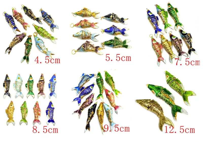 5pcs Wiggle Like Real Fish Chinese Cloisonne Mixed Colors About 45mm White Blue Green Carp Fish Necklace Pendants