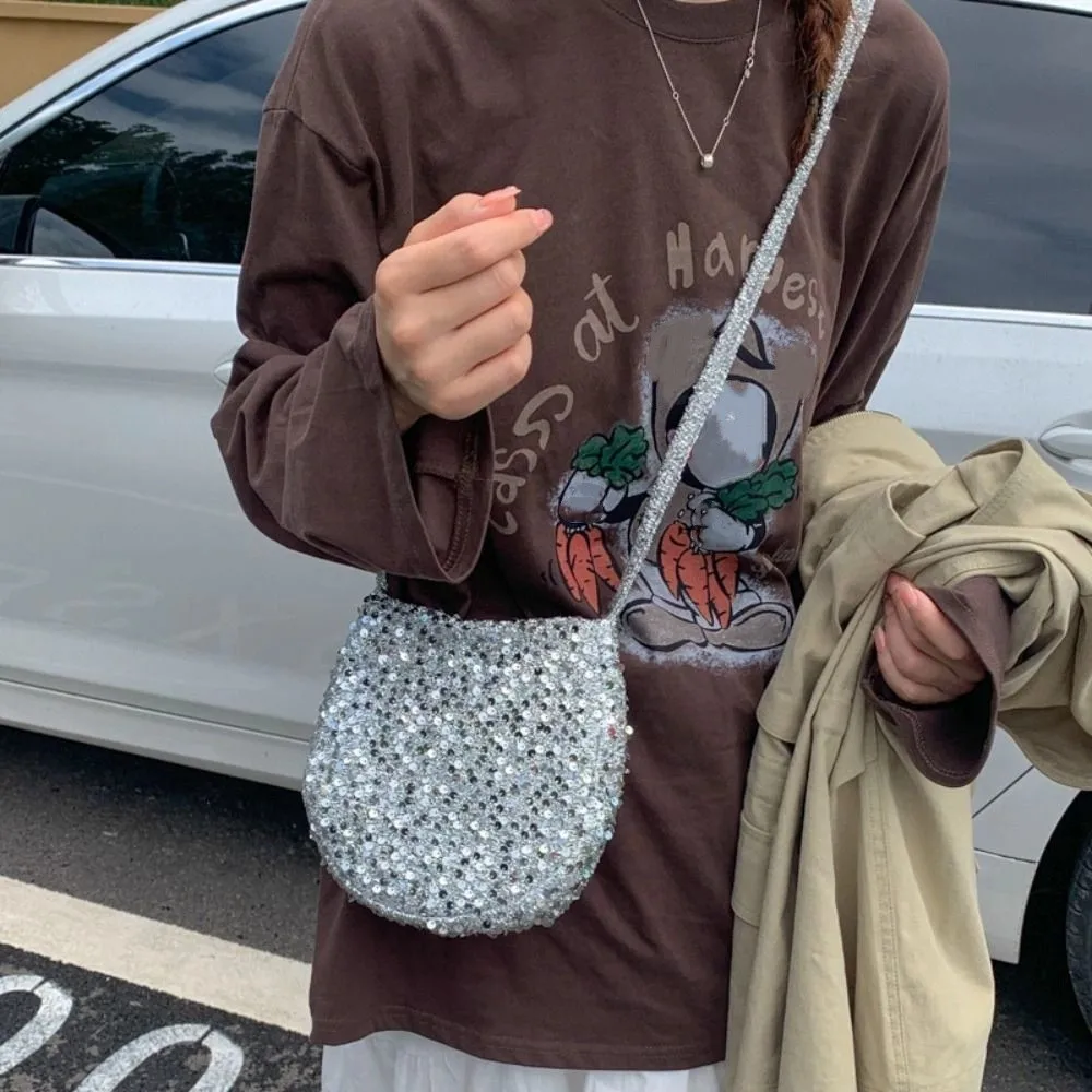 

Fashionable Blingbling Sequin Crossbody Bag Cute Large Capacity Canvas Shoulder Bag Handbag Heart Cloth Messenger Bag Students