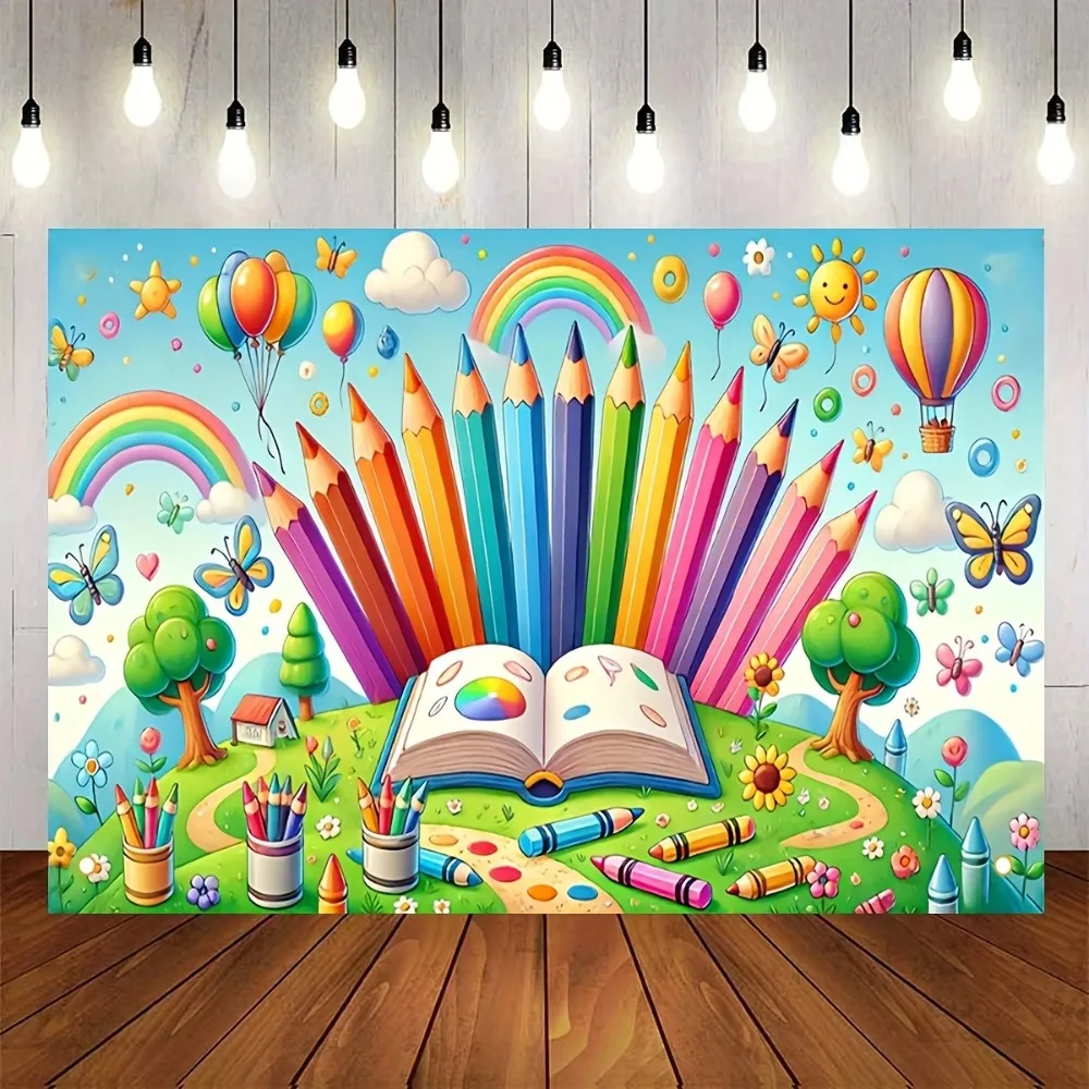 Welcome Back to School Backdrop Banners, Hot Balloons, Books Children's Graduation Party Decorations Photo Shoots Backdrop Props view 3