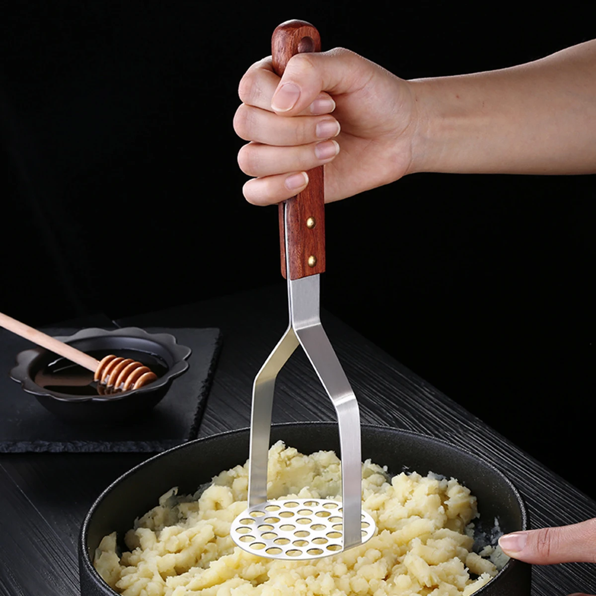 

Potato Masher Kitchen Practical Stainless Steel Potato Presser Ricer With Wood Handle Kitchen Gadgets
