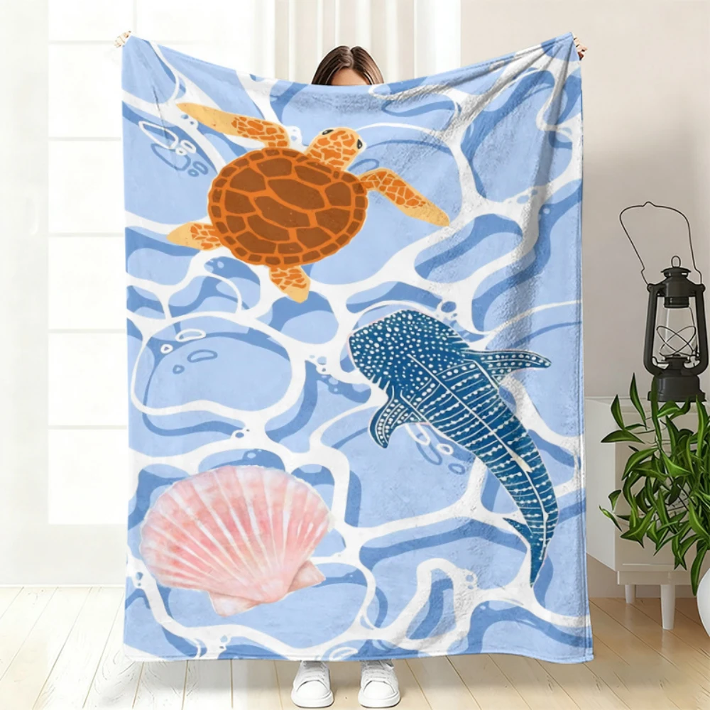 Ocean Lovers Whale Ray Wave Print Throw Blanket soft sofa lounge Blanket workstation garden terrace Birthday Anniversary gifts