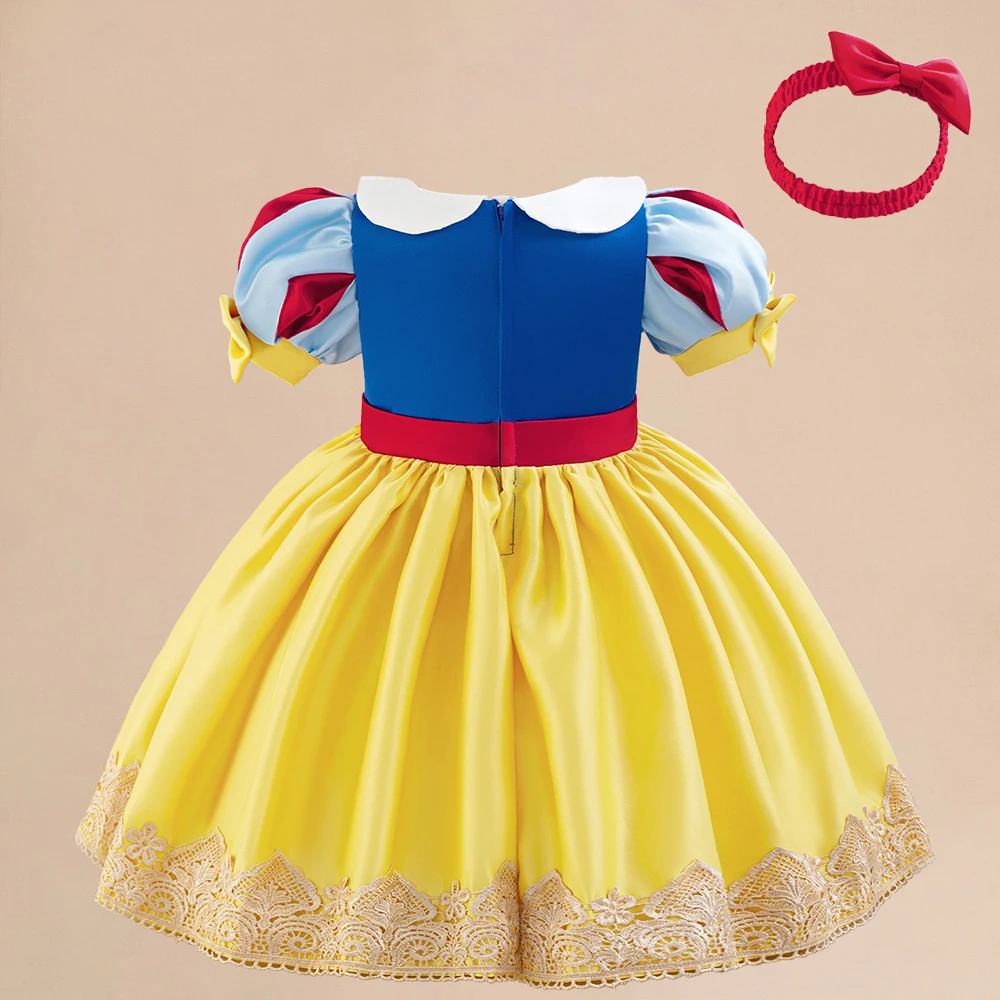 Girl Snow White Princess Dress Kids Frozen Yellow 2pcs Tutu Gown Girls 1st Birthday Party Dresses Children Fashion Sequin Wear