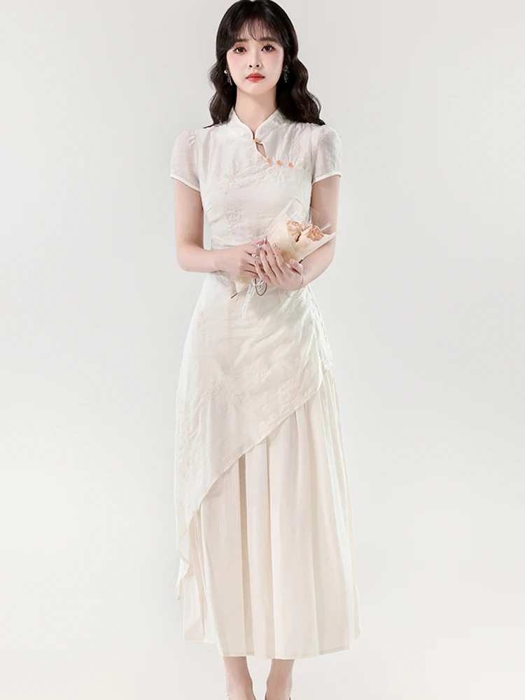 Mulheres coreano vintage luxo festa vestidos verão branco jacuqard retalhos diamantes vestido 2025 novo elegante bodycon vestidos longos