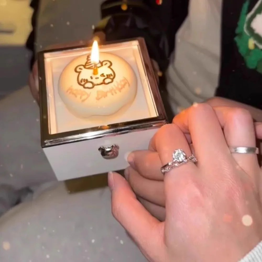 

Valentine Bear Flip Ring Box Ring Display Girlfriend Gift Mini Cake Gift Boxes Jewelry Storage Box Birthday Gift Packaging Box
