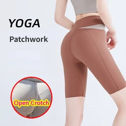 Woman Sexy Open Crotch Panties Elastic Shorts Double Hidden Zippers Leggings Crotchless Pants Outdoor Sport Date Costume Sex