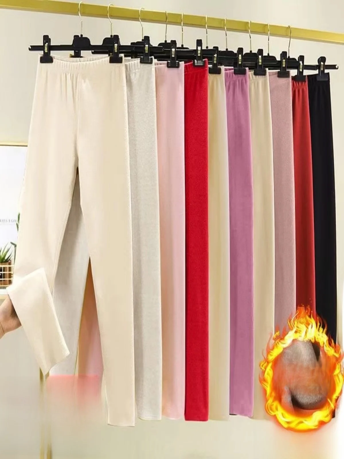 Women's Double-sided German Velvet Thickened Fleece Lined Tight Leggings Autumn Winter Warm Pants mid Waist Long Trousers
