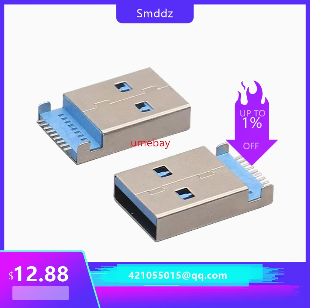 50 pieces,integrated circuits.   interface socket USB 3.0 Type A/male socket, sink plate type column free USB 3.0 male socket