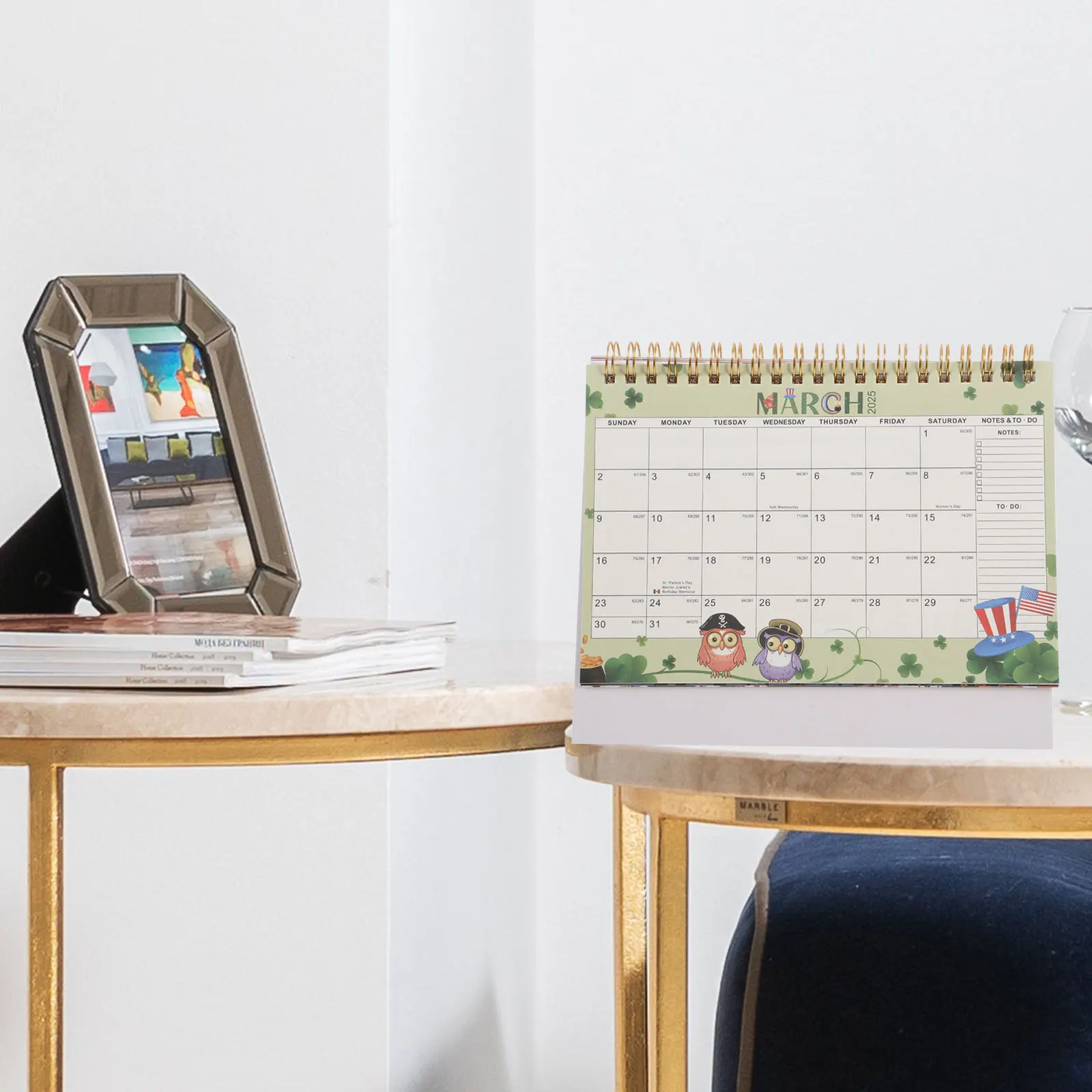 

2025 Desktop Calendar Paper Flip Desk Stand Calendar for Office Home Use Smooth Writing Surface Space for Notes Stylish Desk
