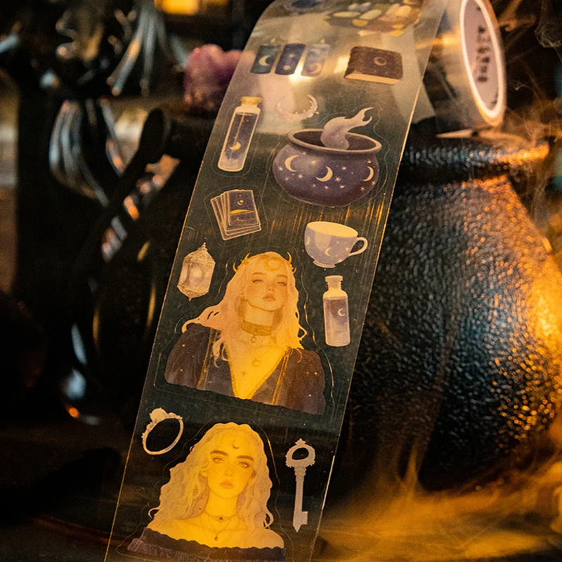 200CM/roll Waterproof PET Tape Mysterious Magician Theme Pattern Handbook Creative DIY Laptop Decoration