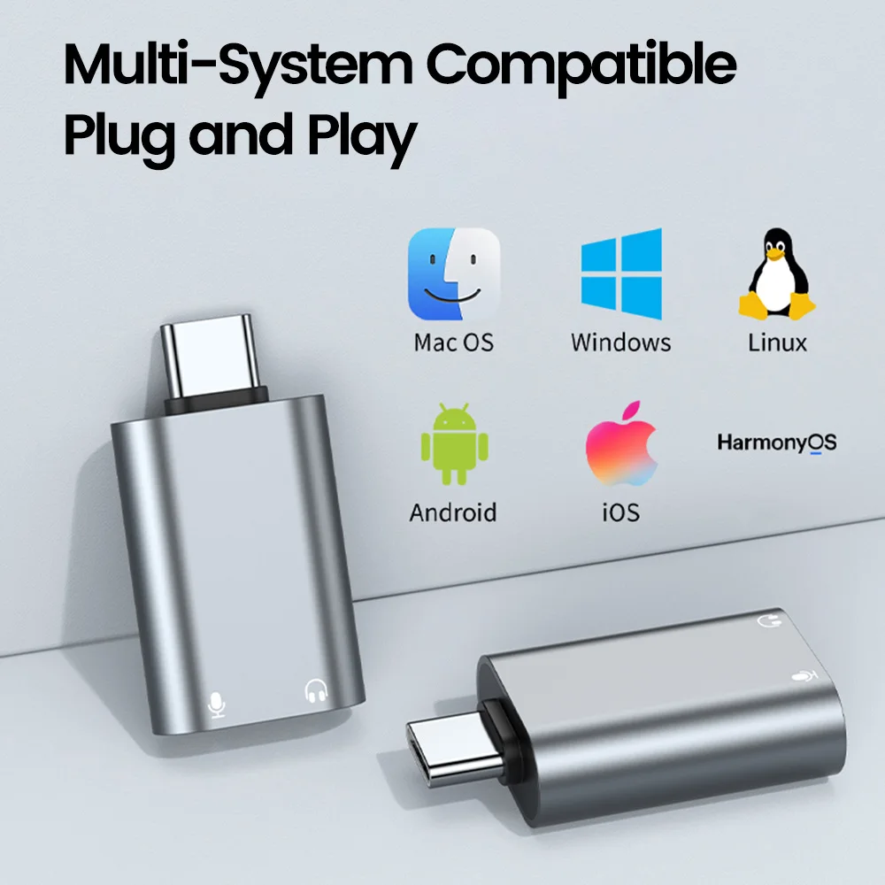 Elough Type C To 3.5mm External Sound Card Adapter USB C 3.5mm Audio Converter Suitable for Phone laptop headphone microphone