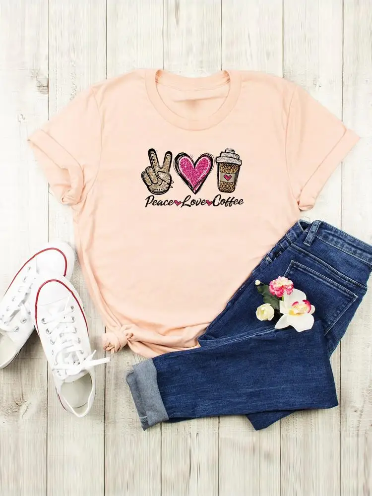 

Love Heart Coffee Sweet Trend Women Summer Tee Print Cartoon Shirt Female Short Sleeve T Top T-shirts Graphic Fashion Clothing