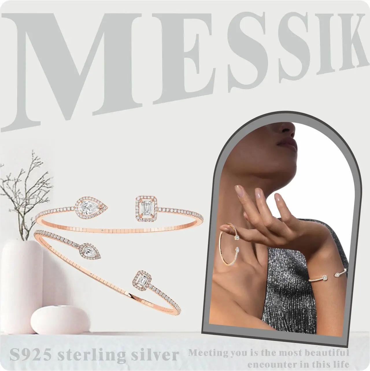 

Fashion Sterling Silver S925 Diamond Drop Bracelet Bracelet messik home MY TWIN Collection Geometric Women's Bracelet Christmas