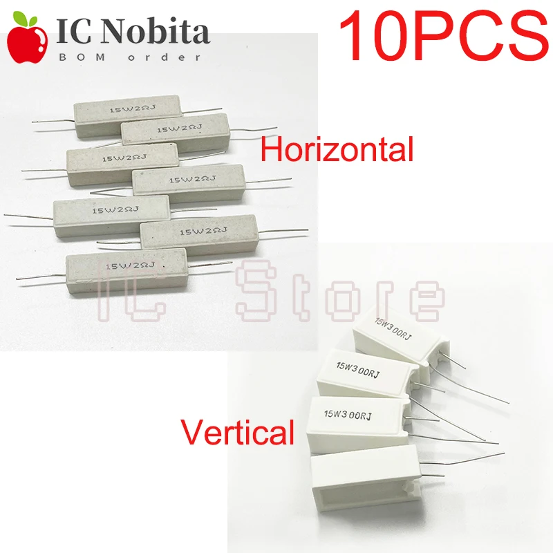 

10PCS 15W Cement Ceramic Resistor Power Resistance 5% 1R~300R 2 3.3 3.9 4.7 5 10 15 20 27 30 39 47 50 51 68 100 180 220 300 330