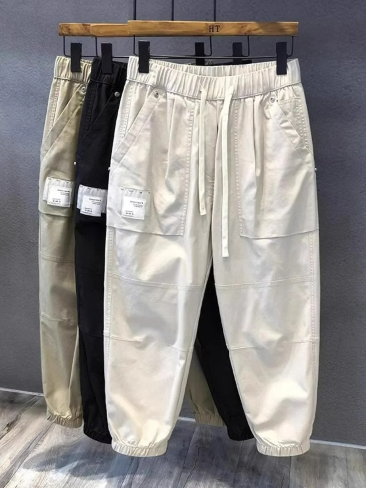 

Свободные повседневные рабочие брюки для мужчин, тонкие брюки на осень-зиму, большие размеры 300, винтажные брюки с эластичной резинкой на талии американского бренда