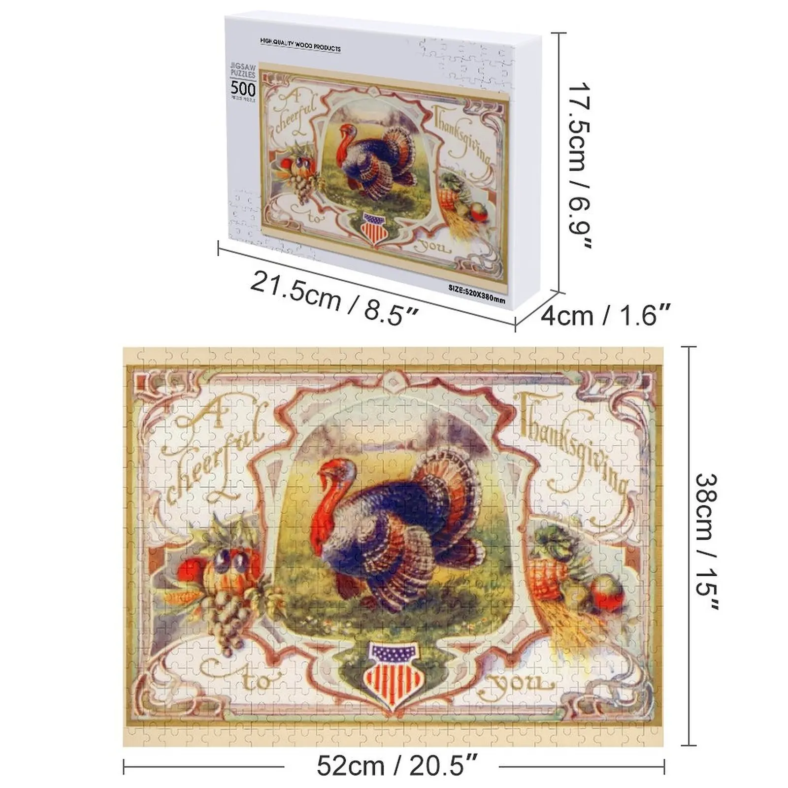 Vintage Happy Thanksgiving Turkey Jigsaw Puzzle Personalised Name Custom Name Wood Puzzle