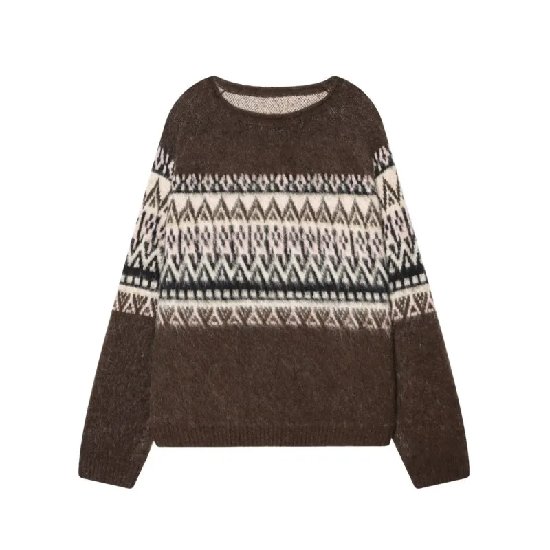 Hipseam feminino jacquard efeito escovado camisola com efeito escovado outono o pescoço feminino malha jumper feminino com nervuras guarnições topos