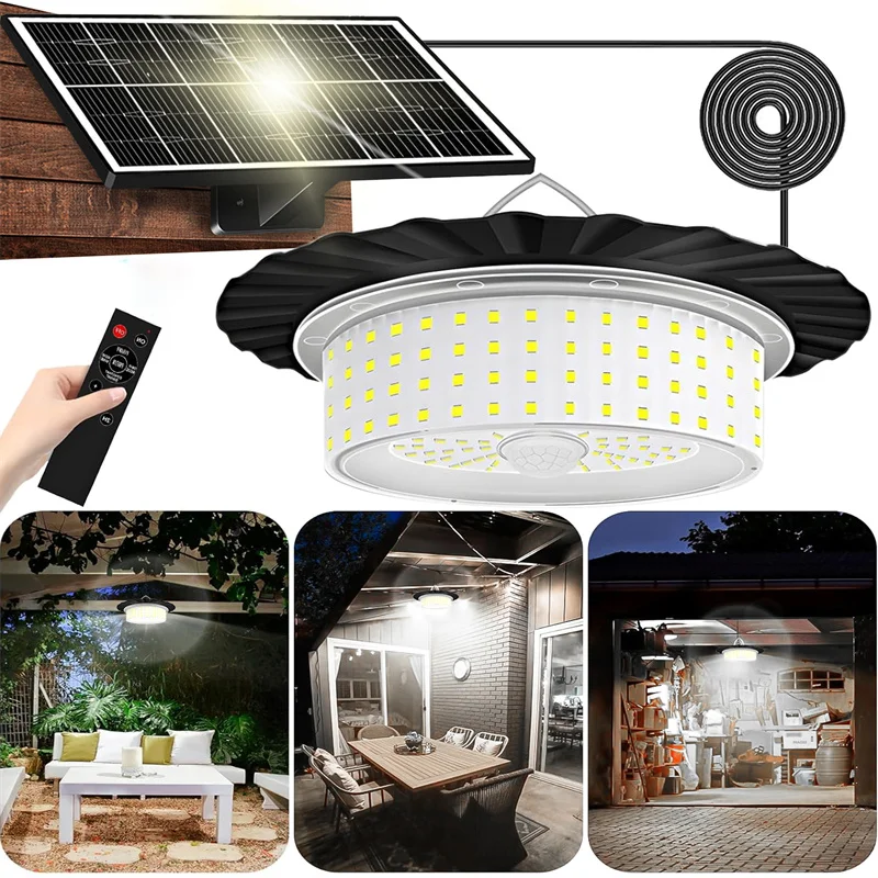 

Solar Pendant Light Indoor Outdoor, Solar Powered Motion Sensor Shed Light,244LED Security lamp with Remote for Outside Garden