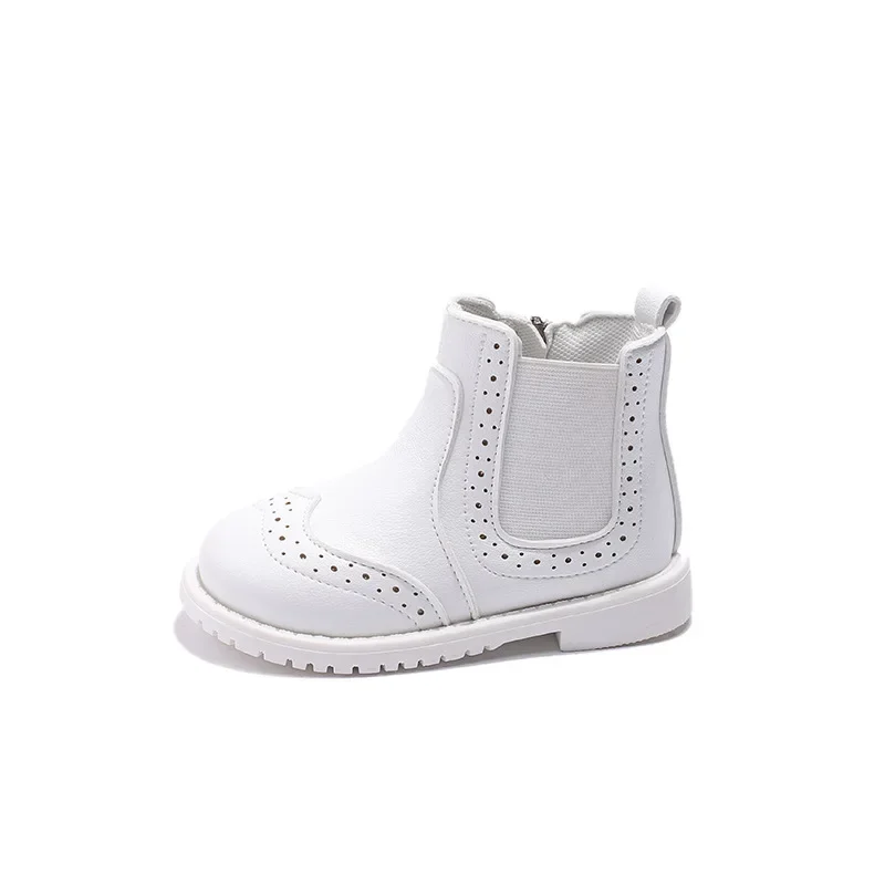 Skórzane buty dziecięce 2024 wiosna jesień dzieciaki botki Brogue Style Unisex maluch Boys Girls casualowe but turystyczny czarne, brązowe