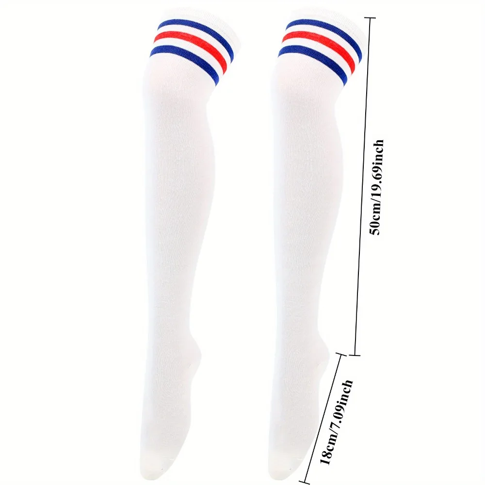 Coxa alta meias femininas listradas sobre o joelho longo tubo meias antiderrapante algodão rico quente meias diárias para meninas senhoras