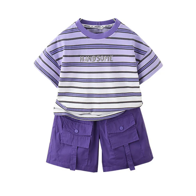 

Летняя одежда для мальчиков, костюм, модная детская одежда, полосатая футболка и шорты для мальчиков, 2 шт./компл., повседневные комплекты для маленьких мальчиков, От 2 до 11 лет