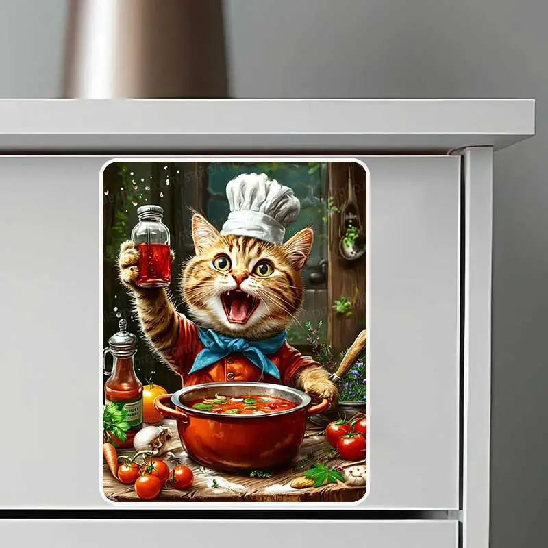 

Cute Chef Cat PVC Waterproof Sticker for Kitchen Restaurant Refrigerator Decorative Background Ideal for Food Lovers AA161