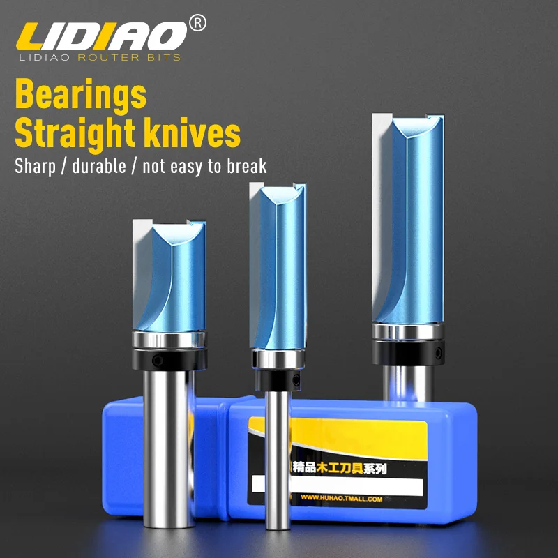 LIDIAO Template Flush Trim Milling Cutter Wood Router Bit Tungsten Steel Bottom Bearing 6.35mm 12.7mm Shank Woodworking Tools