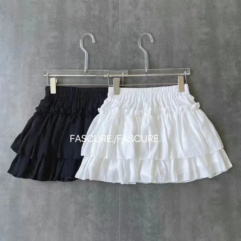 Summer Kawaii White Ball Gown Skirts Women Fashion Slim Fit Mini Skirts Giris Y2k All Match Elastic High Waist Black Faldas Goth