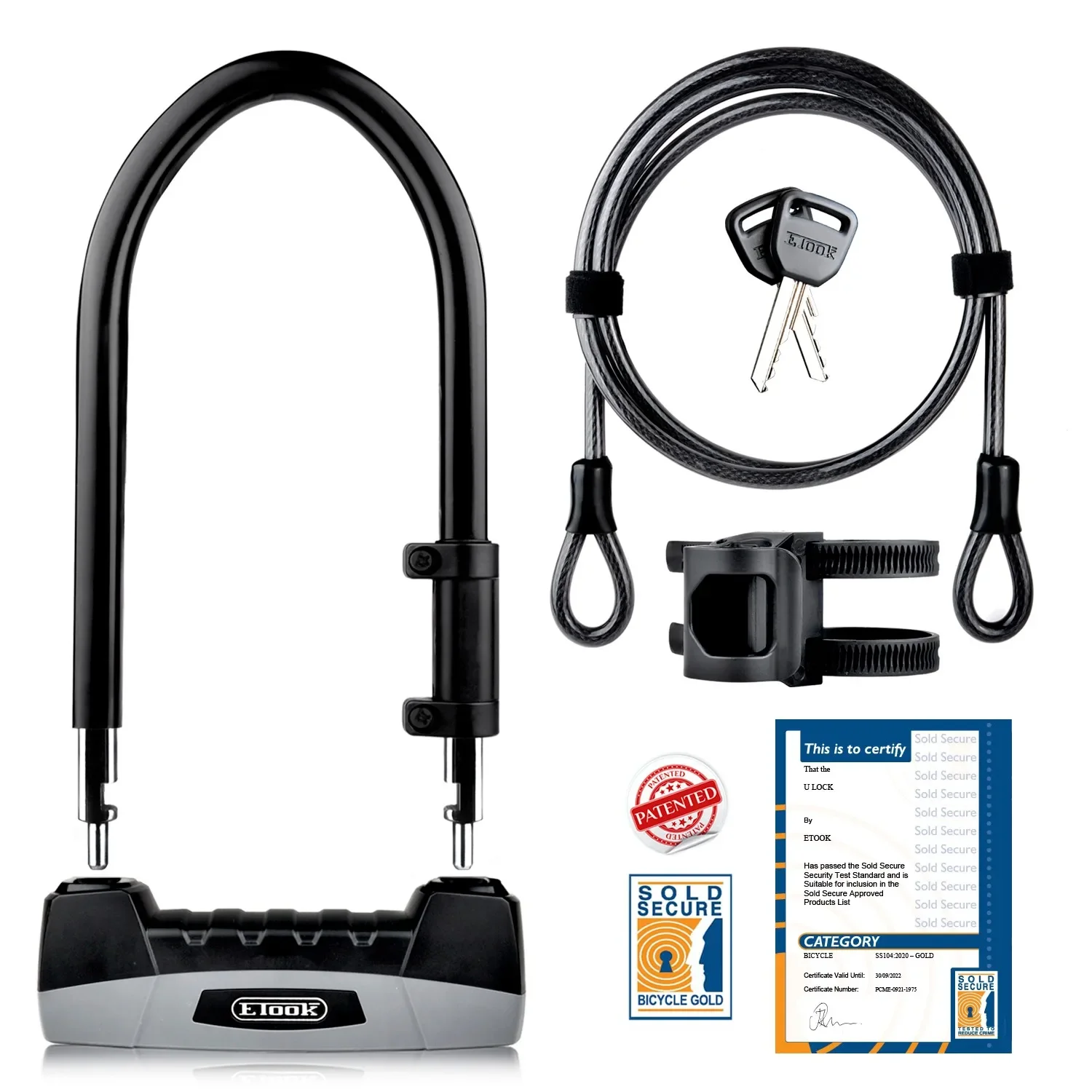 

Patented Heavy Duty Anti Theft Sold Secure Gold Security D Bicycle U Lock for Electric Bikes and Scooters