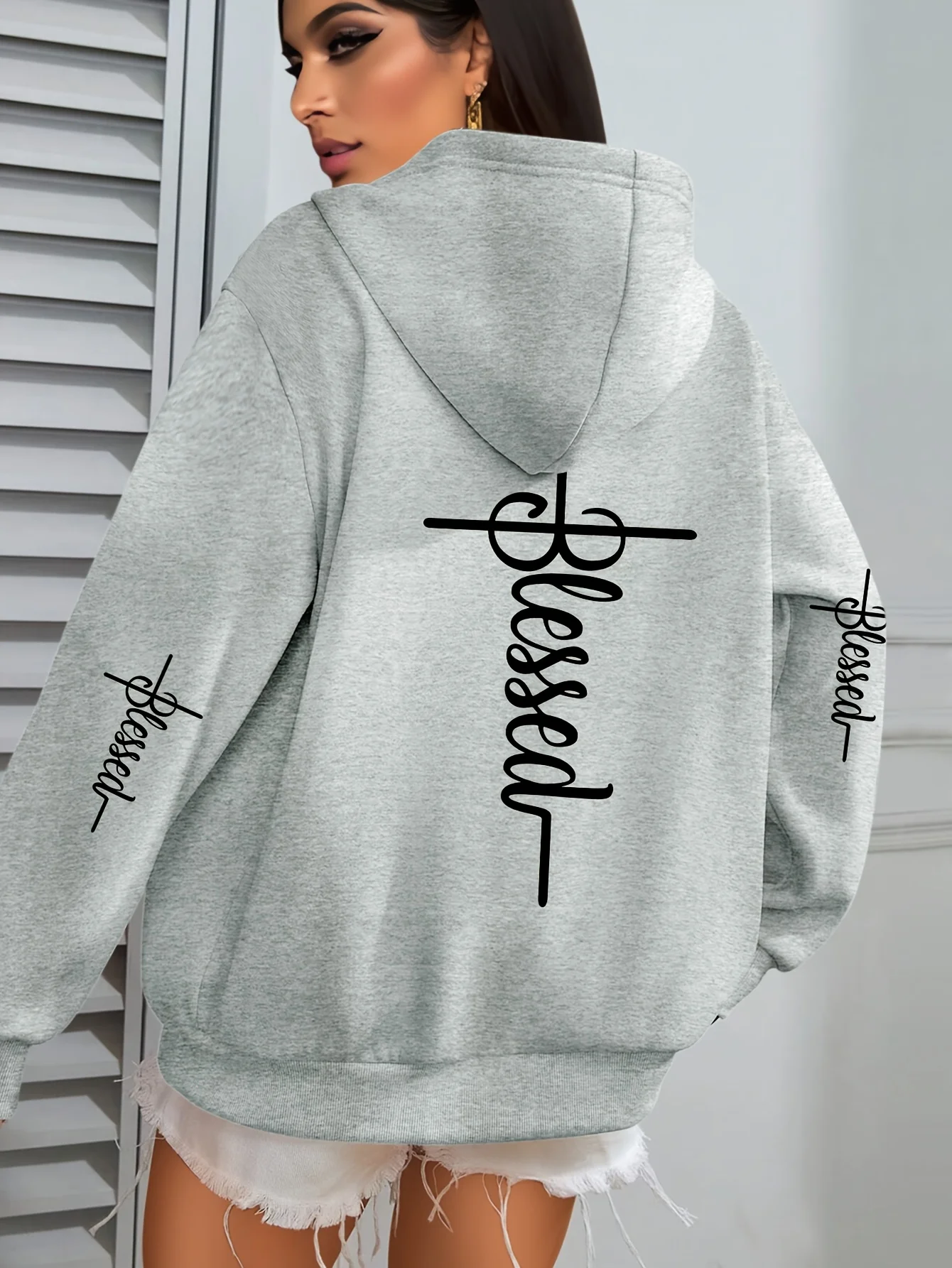 2026 Women Casual Hoodies Women Blessed Print Sweatshirts Harajuku Hip Hop Streetwear Casual Fashion Fleece Sportwear Clothes