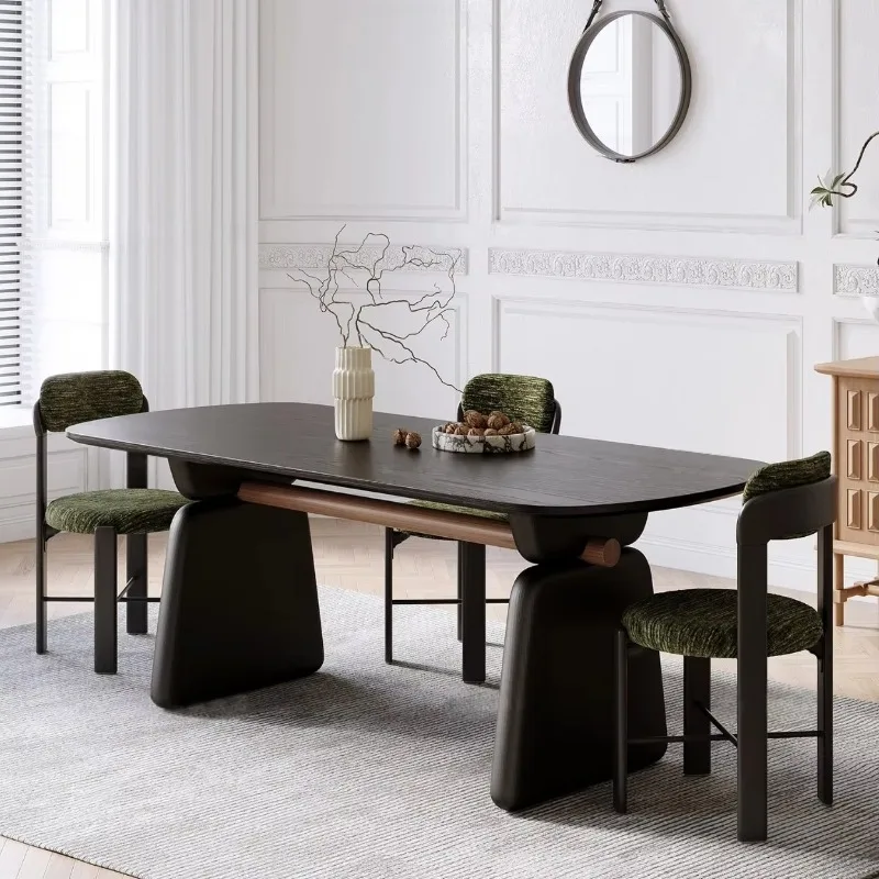 

High Quality Dining Table Black Wooden Modern Minimalist Dining Table Set Walnut Designer Dining Table For Home Apartment