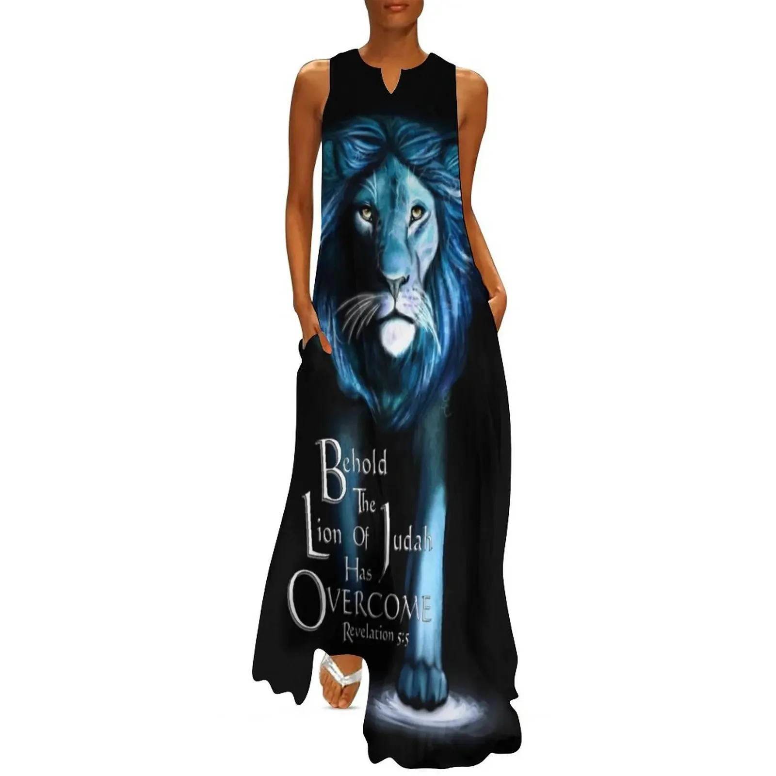 

Lion of Judah With Scripture (Neon Blue) Long Dress Women's clothing summer dresses women 2025 party dresses woman Dress