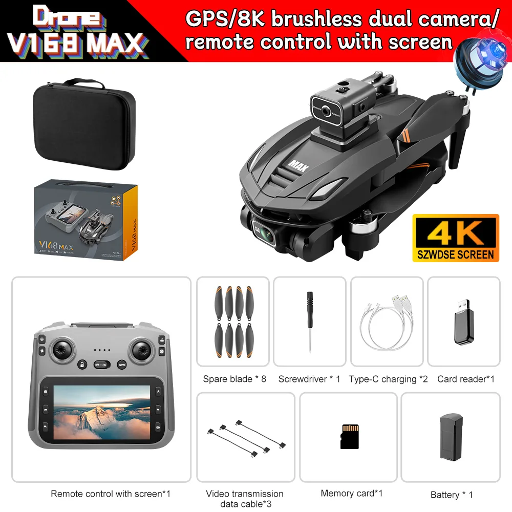 2026 V168 Pro MAX GPS Drone 8K Professionele HD Camera 5G WIFI FPV 360 °   Obstakelvermijdende borstelloze RC quadcopter met groot scherm